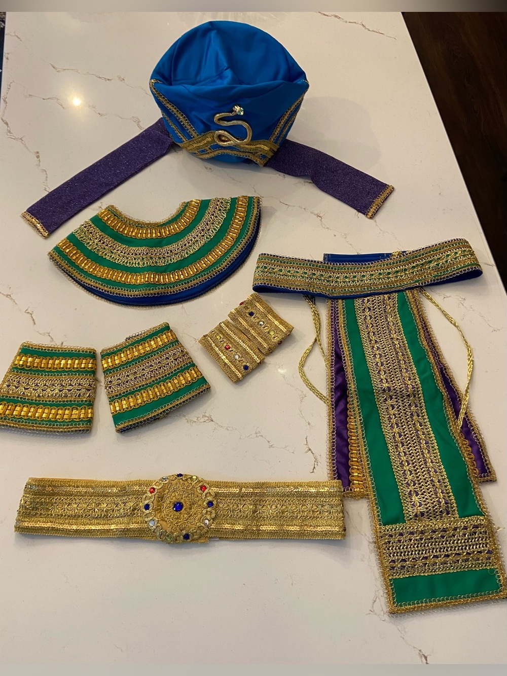 Vintage Egyptian Costume Accessories (8) Piece Set Cobra Hat w/ Adjustable Belt